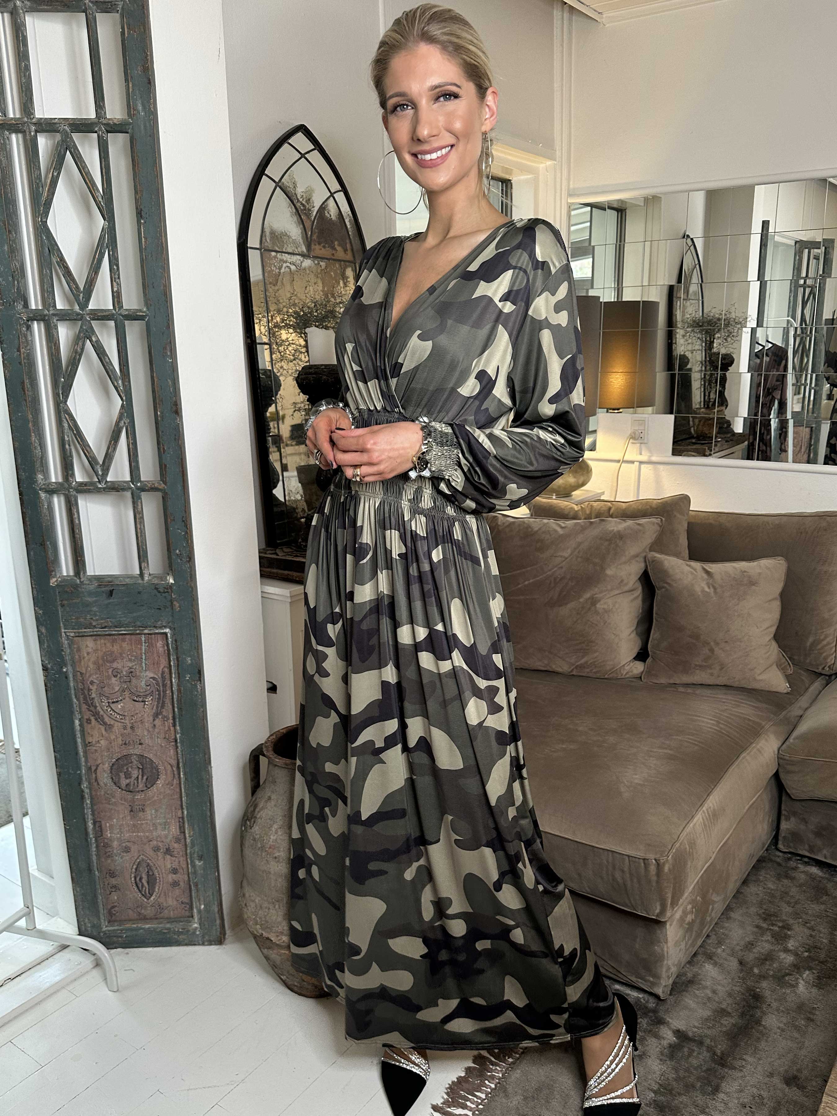 Pams Camo L/S - Kjol med resår i kamouflagemönster